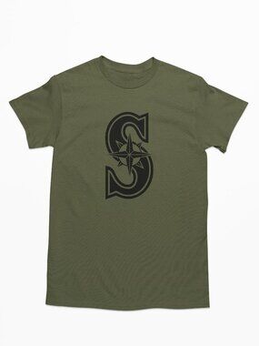 NEW Seattle Mariners S Monogram Compass Logo T-Shirt MILITARY ARMY GREEN